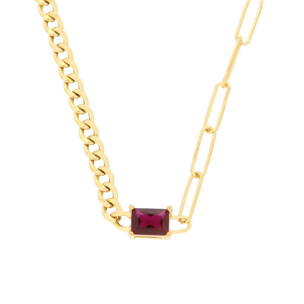 Forgylt sølv collie panzer & lange ledd 45+5cm med rød sten 5x7mm