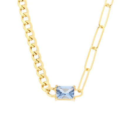 Forgyllt sølv collie panzer & lange ledd 45+5cm med lyseblå sten 5x7mm