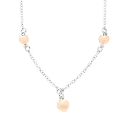 Rhodinert sølv collie med 3 rosé hjerter 14+2cm