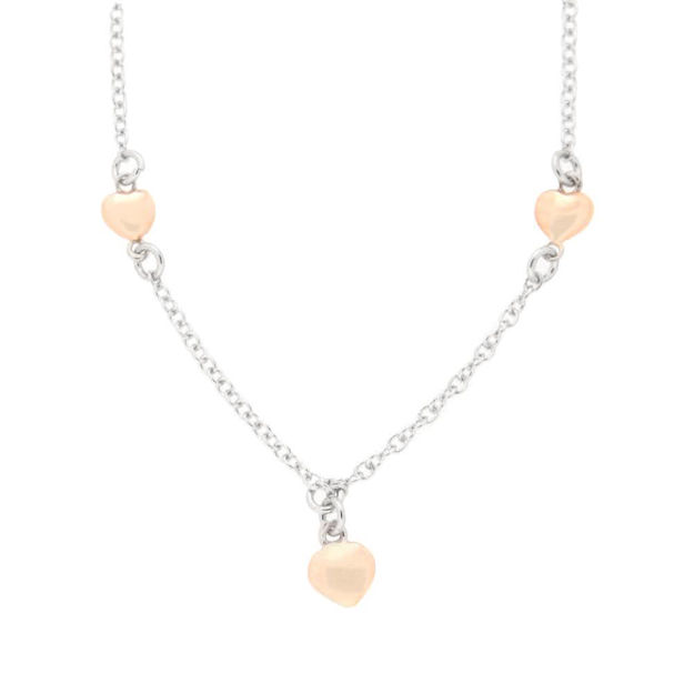 Rhodinert sølv collie med 3 rosé hjerter 14+2cm