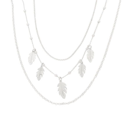 Rhodinert sølv collie 3-radig med 1r slipte kuler og 5 blanke fjær 45+3cm