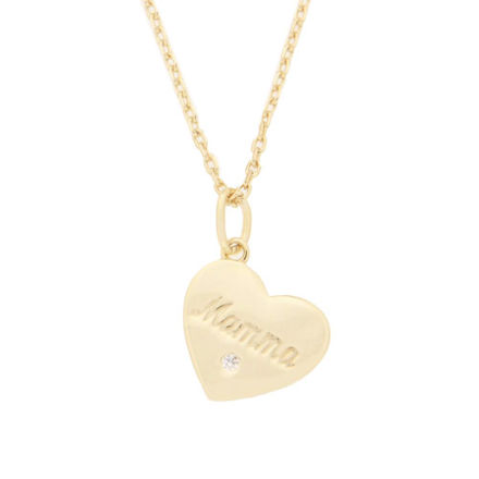 Forgylt sølv halssmykke hjerte "Mamma" & blank zircon 42+5cm