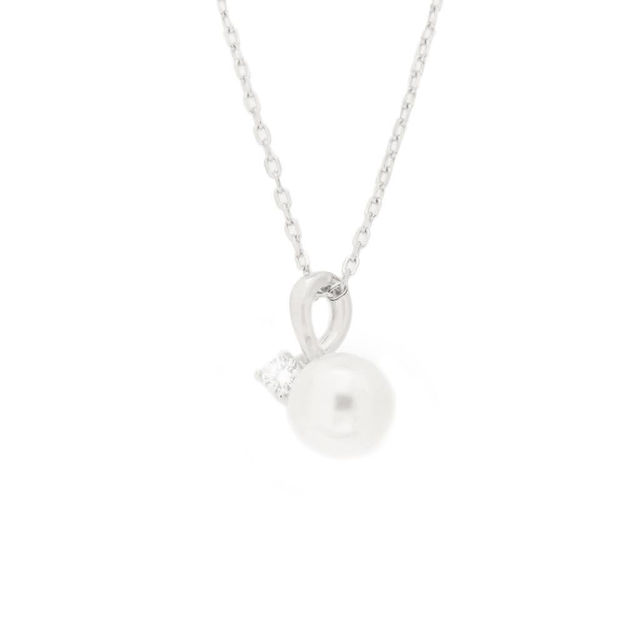 Rhodinert sølv halssmykke 8mm perle & blank zircon 42+5cm