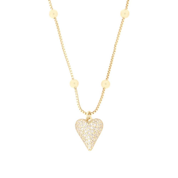 Forgylt sølv halssmykke hjerte med blanke zirconer 42+5cm