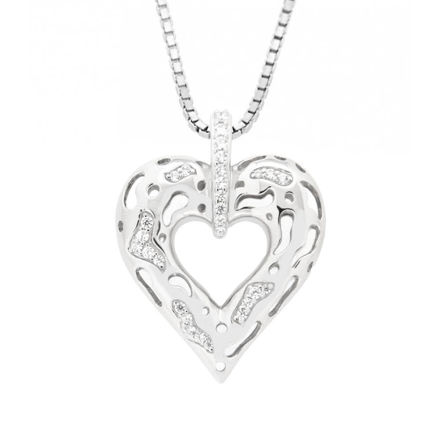 Rhodinert sølv anheng åpent hjerte med cubic zirconia 44mm 50cm