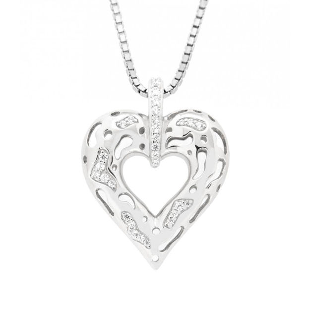Rhodinert sølv anheng åpent hjerte med cubic zirconia 44mm 50cm