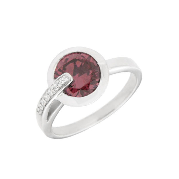 Rhodinert sølv ring med cubic zirconia og rosa zircon 9mm 