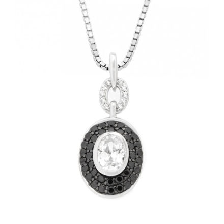 Rhodinert sølv halssmykke oval cubic zirconia med sorte zirconer 45cm