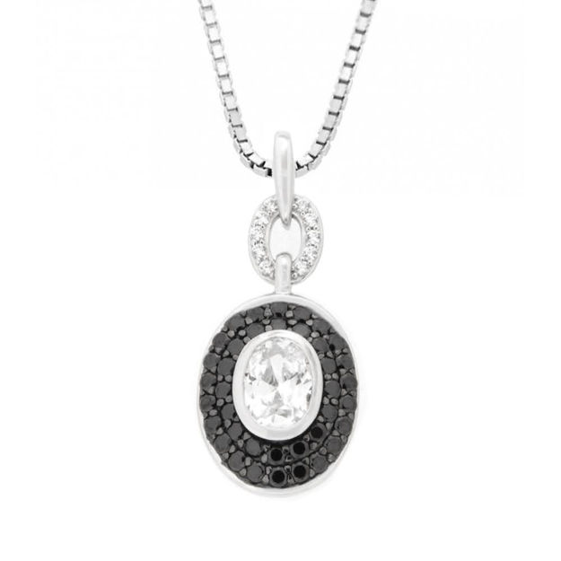 Rhodinert sølv halssmykke oval cubic zirconia med sorte zirconer 45cm