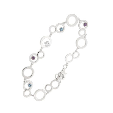 Rhodinert sølv armlenke med zirconer i lilla/blå/lys blå 19,5cm