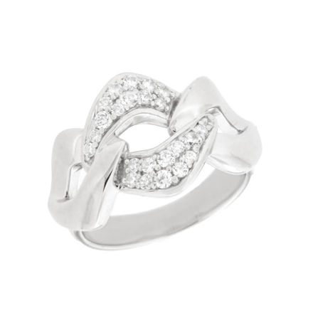 Rhodinert sølv ring lenkede former med cubic zirconia