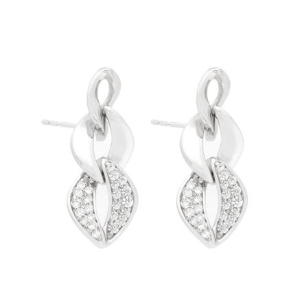 Rhodinert sølv øreheng lenkede former med cubic zirconia