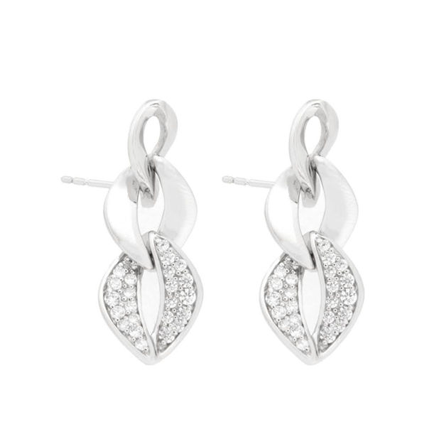 Rhodinert sølv øreheng lenkede former med cubic zirconia