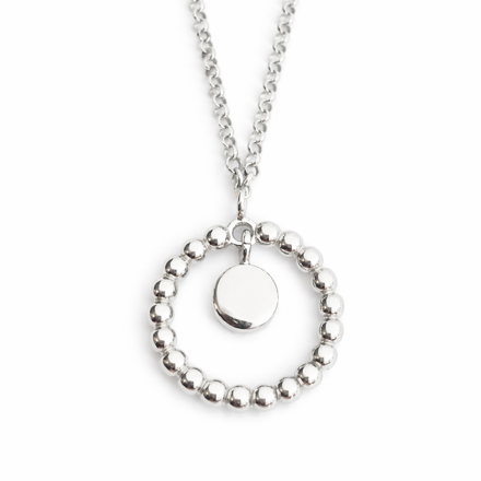 Rhodinert sølv halssmykke kulesirkel med glatt rund plate