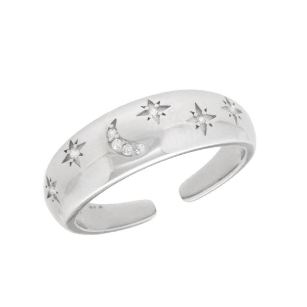 Rhodinert sølv ring med zirconer regulerbar