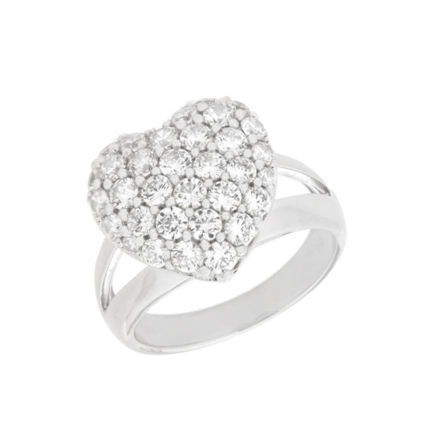 Rhodinert sølv ring hjerte med cubic zirconia 16mm