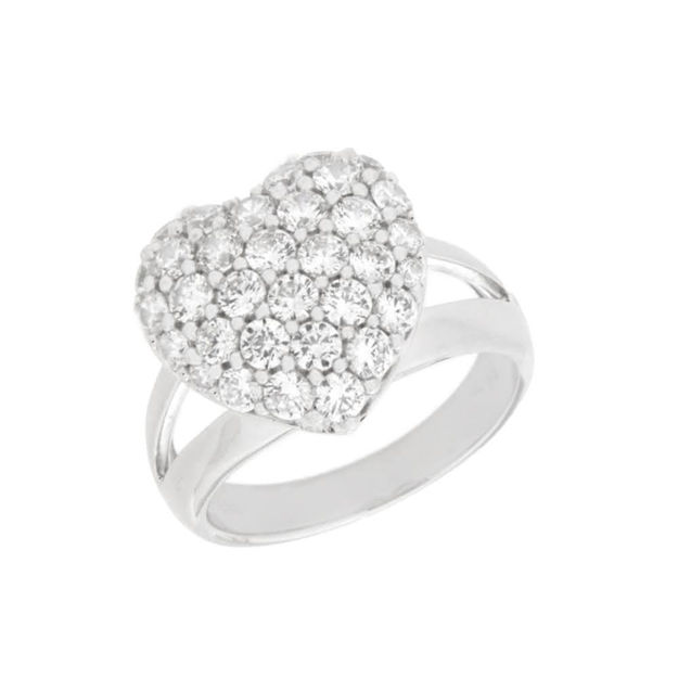 Rhodinert sølv ring hjerte med cubic zirconia 16mm