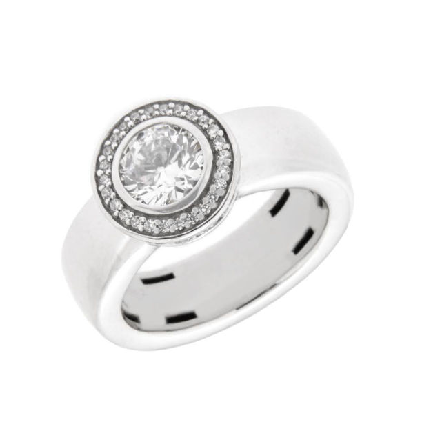 Rhodinert sølv ring sirkel med Cubic Zirconia