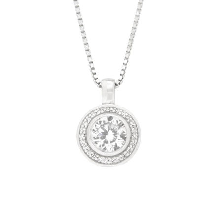 Rhodinert sølv halssmykke sirkel med Cubic Zirconia 45cm