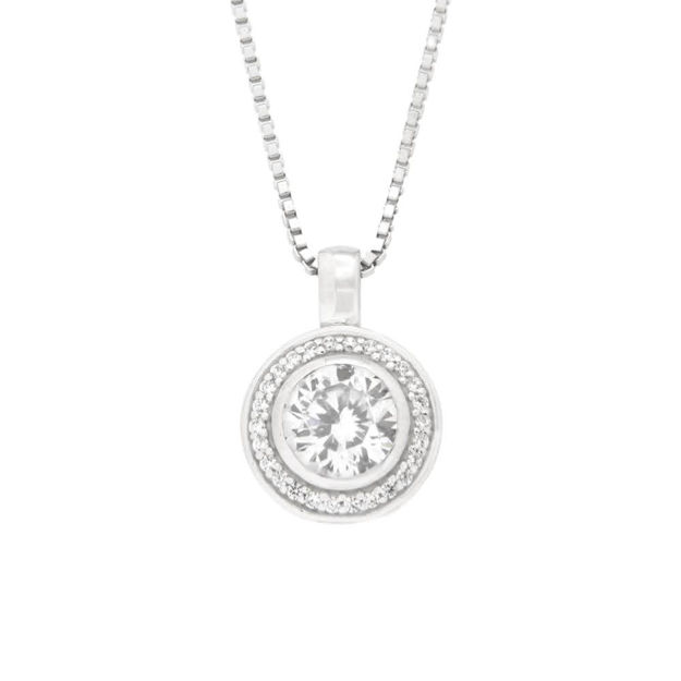 Rhodinert sølv halssmykke sirkel med Cubic Zirconia 45cm