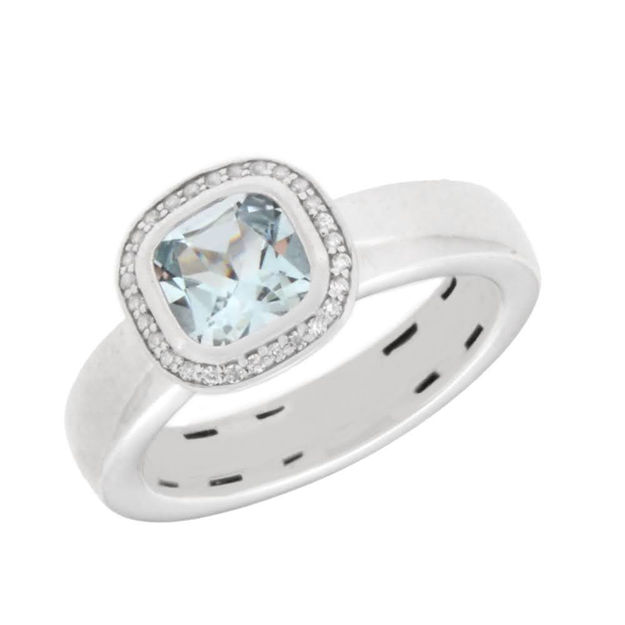 Rhodinert sølv ring med Cubic Zirconia & Topaz-blå sten