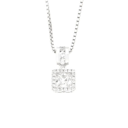 Rhodinert sølvhalssmykke 7mm kvadrat med Cubic Zirconia 42cm