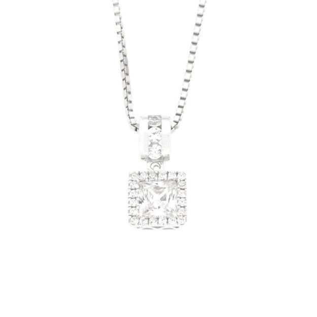 Rhodinert sølvhalssmykke 7mm kvadrat med Cubic Zirconia 42cm