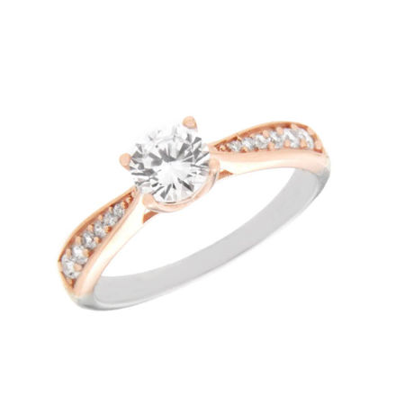 Rhodinert sølv ring med rosé og Cubic Zirconia