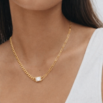 Forgyllt sølv halssmykke panzer & lange ledd 45+5cm blank sten 5x7mm