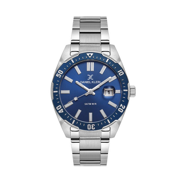 Daniel Klein Premium herreur i stål med lenke & blå skive 5 ATM  44mm