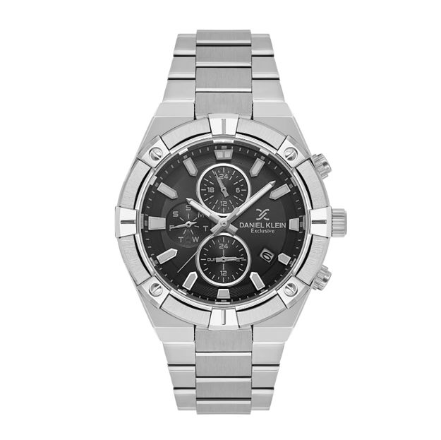 Daniel Klein Exclusive herreur i stål med lenke & svart skive 5 ATM  45mm