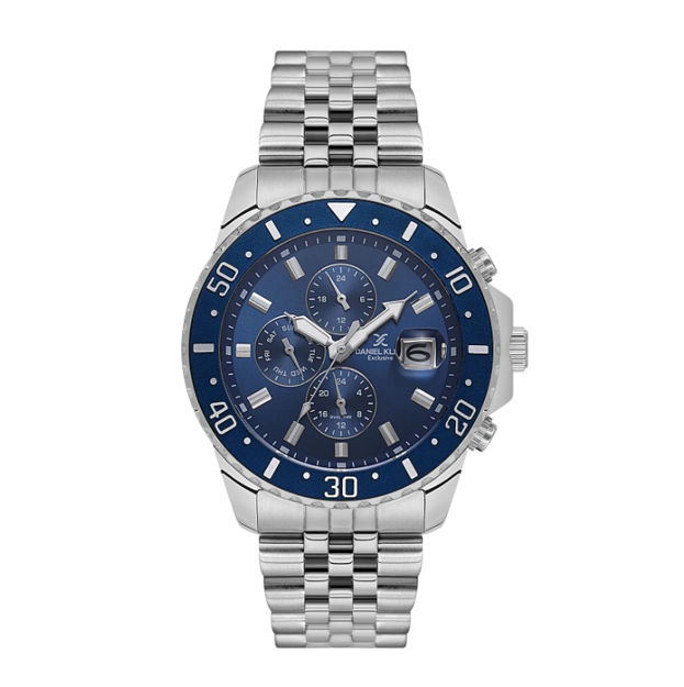 Daniel Klein Exclusive herreur i stål med lenke & blå skive 5 ATM  45mm