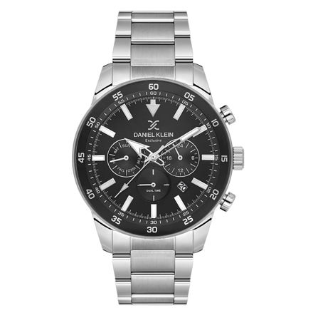Daniel Klein Exclusive herreur i stål med lenke & svart skive 5 ATM  44mm