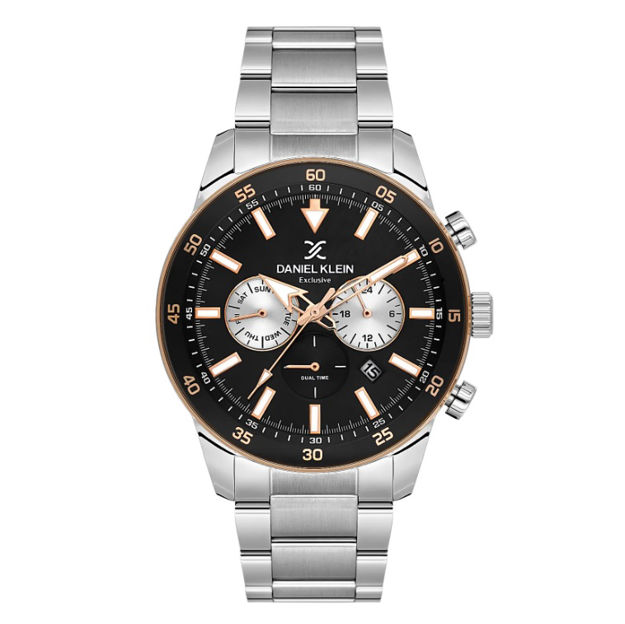 Daniel Klein Exclusive herreur i tofarget stål med lenke & svart skive 5 ATM 44mm
