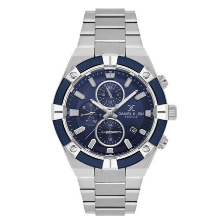Daniel Klein Exclusive herreur i stål med lenke & blå skive 5 ATM  45mm