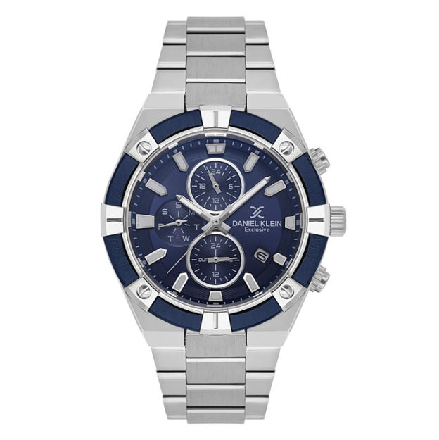 Daniel Klein Exclusive herreur i stål med lenke & blå skive 5 ATM  45mm