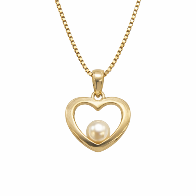 Gull 585 hjerteanheng 5mm ferskvannsperle
