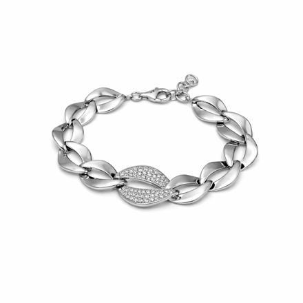 Rhodinert sølv armlenke lenkede former med cubic zirconia 21,5cm