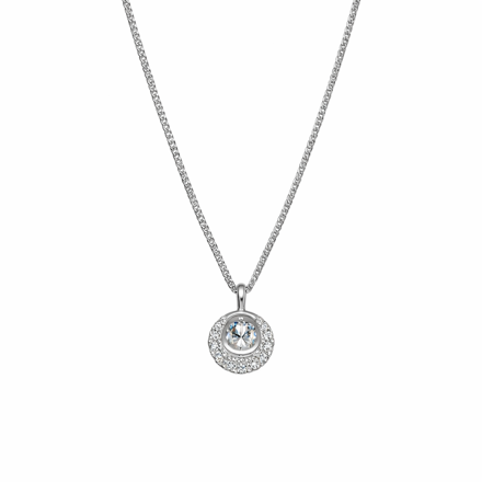 Rhodinert sølv halssmykke 9mm åpen sirkel med Cubic Zirconia 45cm