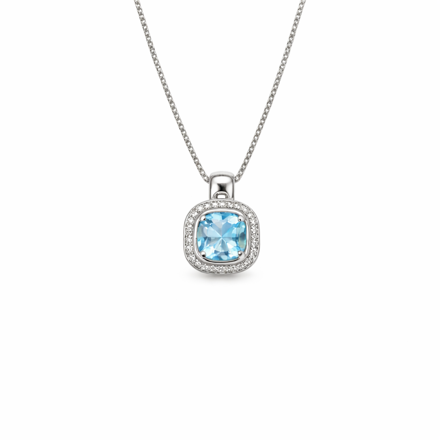 Rhodinert sølv halssmykke med Cubic Zirconia & Topaz-blå sten 42cm