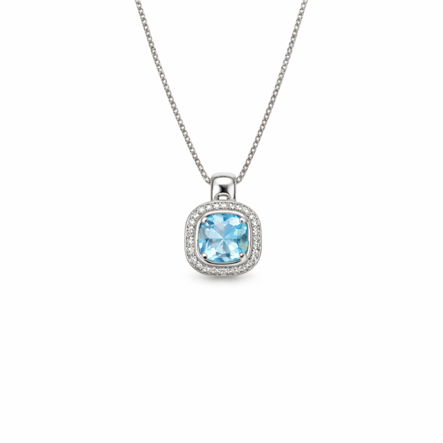 Rhodinert sølv halssmykke med Cubic Zirconia & Topaz-blå sten 42cm