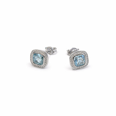 Rhodinert sølv øredobber med Cubic Zirconia & Topaz-blå sten