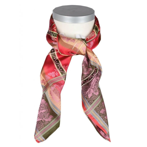 Eufemia silkeskjerf rosa, grønn, gull 70x70cm