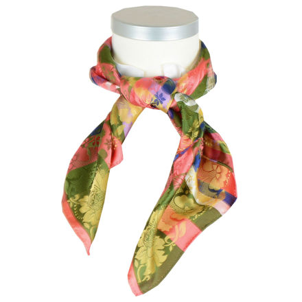 Estelle silkeskjerf grønn, gull, lysrød