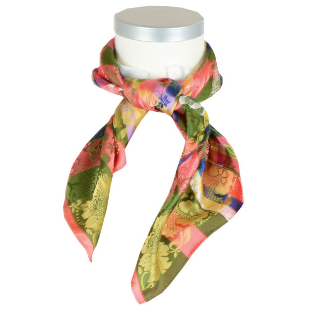 Estelle silkeskjerf grønn, gull, lysrød