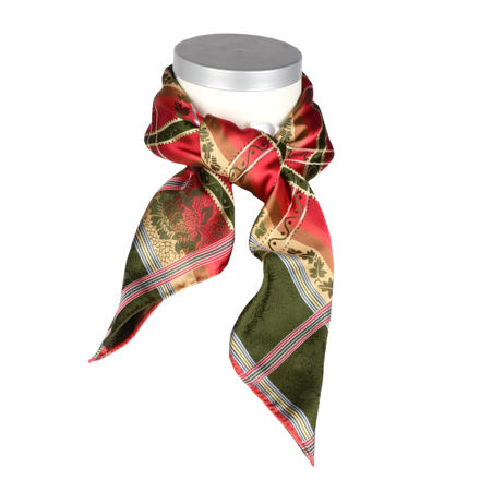 Eufemia silkeskjerf grønn, gull, rød 70x70cm