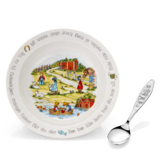 Grøtskål+sølvskje bæ bæ gutt