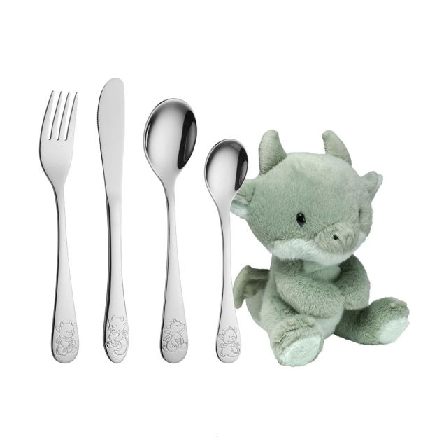 Drage stålbestikk 4 deler med drage kosedyr