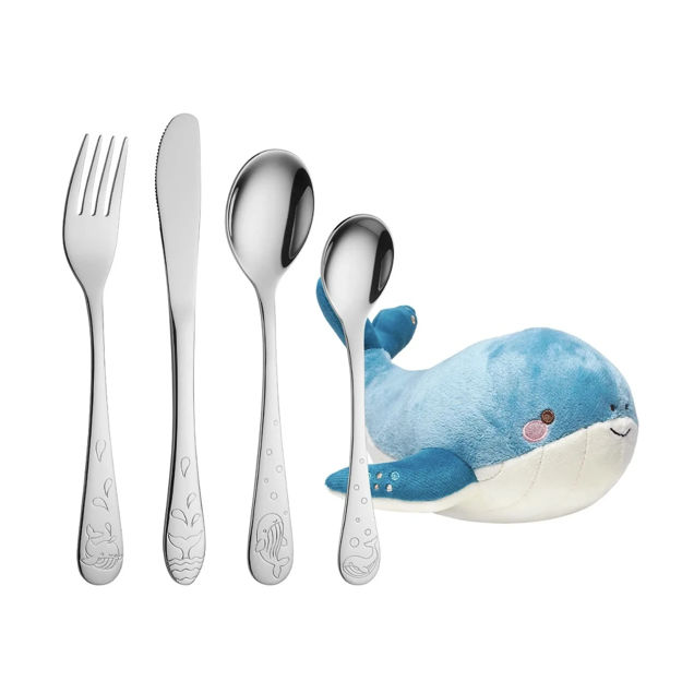 Hval stålbestikk 4 deler med hval kosedyr