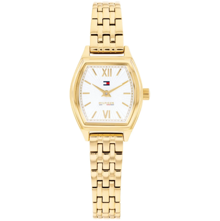 Tommy Hilfiger dameur gullfarget stål med hvit skive & lenke 22mm 3 atm